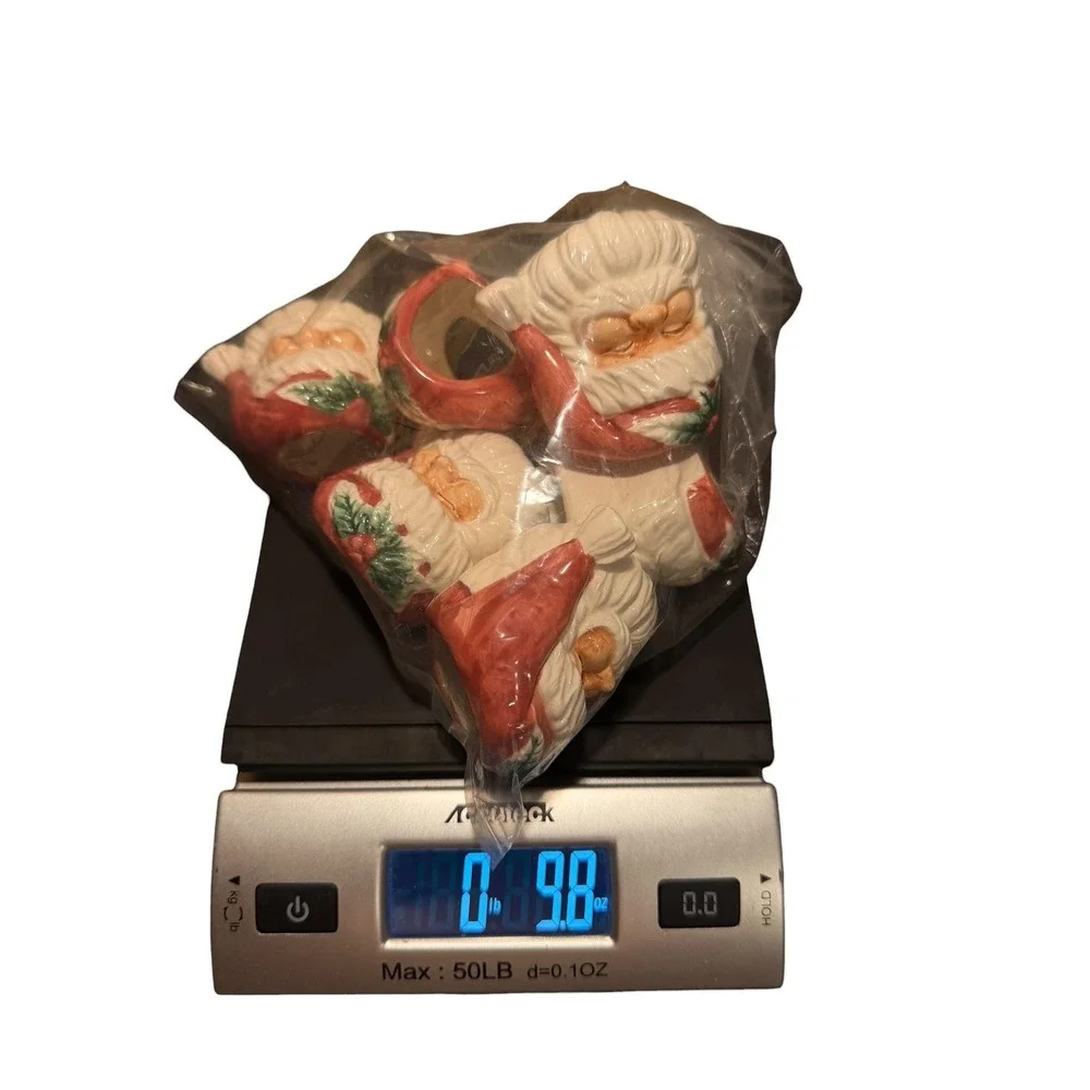 Vintage Ceramic Santa Head Napkin Rings Set of 6 Christmas Holiday Table